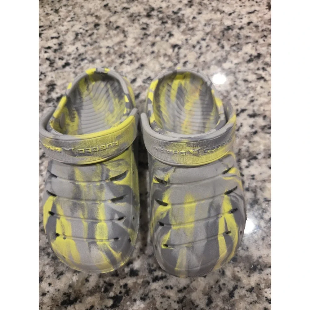 Rugged Shark Toddler Boy Eva Clog Slip On Lightweight Marble Yellow/Gray Size 8